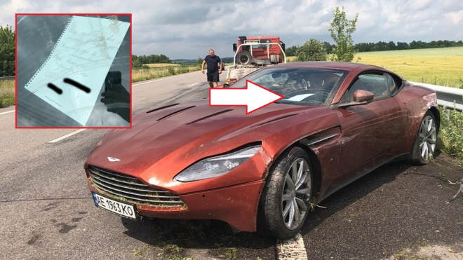 Ukrajinec nechal stát zánovní Aston Martin na silnici a zmizel. Tohle nechal za sklem