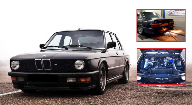BMW 5 E28 s motorem M535i a obřím turbem má 482 koní, je to skryté dělo