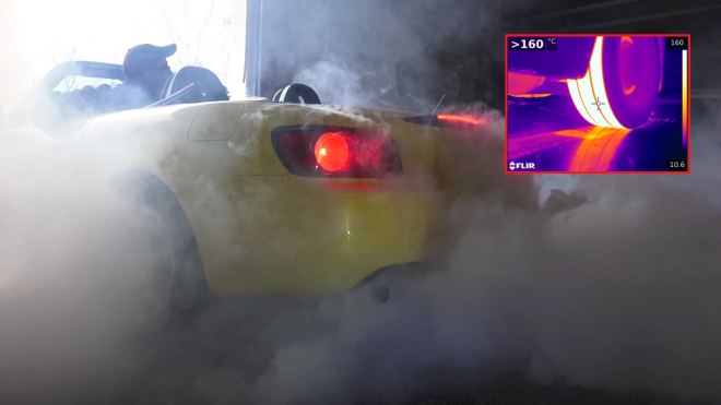 Podívejte se, jak rychle se zahřívají pneu při burnoutu. Je to kalup (video)