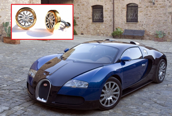 Kupte si manžetové knoflíčky Bugatti. Mají podobu Veyronu či jeho kol, cena odpovídá