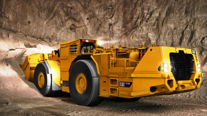 Bizarně vyhlížející nový vůz Caterpillaru má karoserii jen nepatrně vyšší než kola