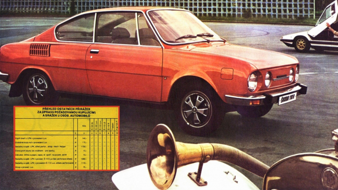 Ceník aut a příplatků Mototechny v roce 1974: Lak za 140 Kčs, nový vůz za 35 tisíc