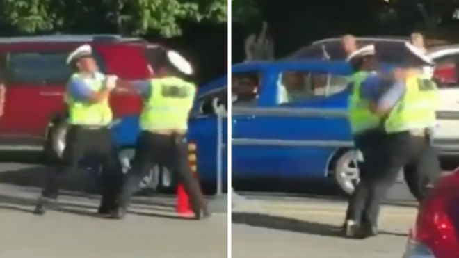 Dva dopravní policisté se poprali přímo na veřejnosti. O co tu jen mohlo jít?