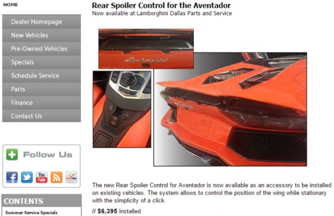 Lamborghini umí do Aventadoru přidat tlačítko zvedání spojleru, za 155 tisíc Kč