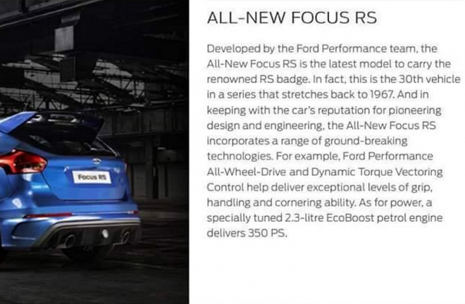 Má nový Ford Focus RS 350 koní? Únik z Irska tomu nasvědčuje