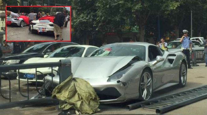 Jen v Číně: zánovní Ferrari 488 GTB nabouralo zánovní Ferrari 488 GTB