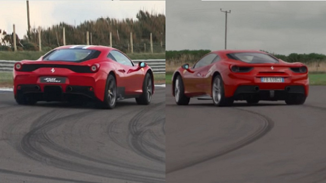 Ferrari 458 Speciale vs. 488 GTB: vyhraje na okruhu atmosféra či turbo? (video)