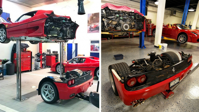 Takhle se opravuje spojka na Ferrari F50, auto je třeba doslova rozpůlit