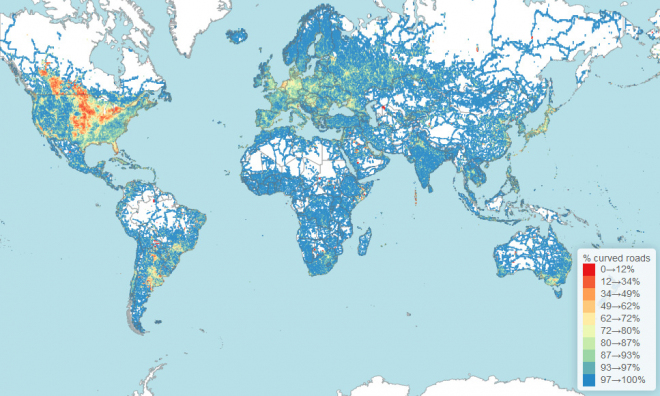 Mapa točitých silnic celého světa: kde jsou zatáčky a kde cesty podle pravítka?