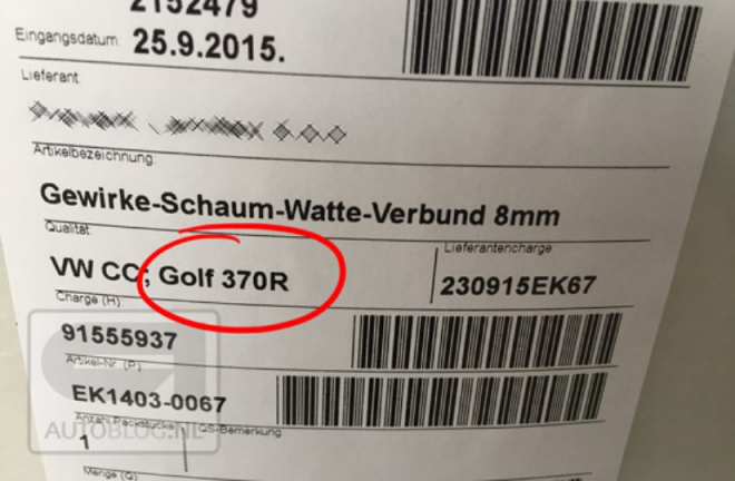 Extrémní VW Golf R dostane 370 koní a jméno 370R, naznačuje krabice s díly
