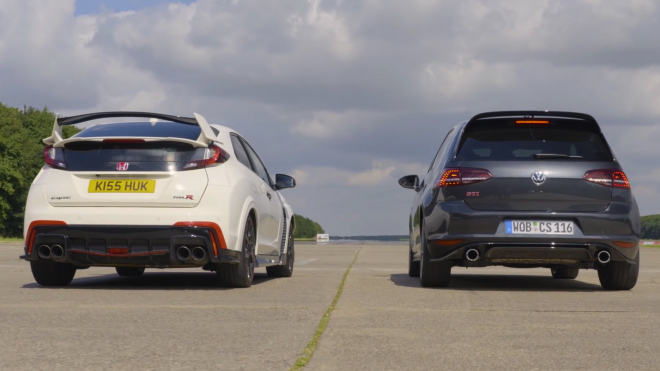 VW Golf GTI Clubsport S vs. Honda Civic Type-R: sprint s překvapivým rozuzlením (video)