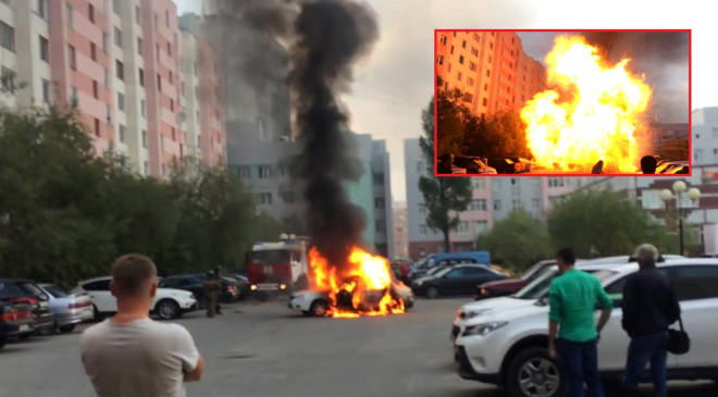 Hořící auta nevybuchují jen ve filmu, funguje to i v Rusku. A jak (video)
