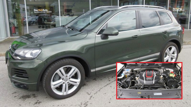 Tento nudně zelený VW Touareg skrývá pod kapotou překvapení. A může být váš
