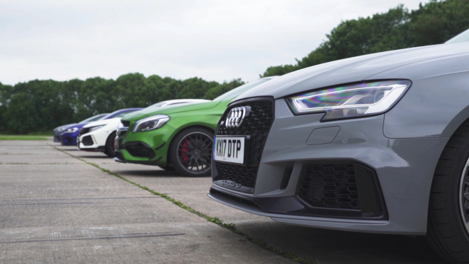 Náskok díky technice? Audi RS3 ve sprintu zničilo všechny nejlepší hot hatche světa
