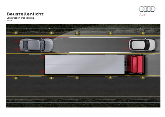 Audi chystá světla s vodícími lištami. Ukážou, kam se na silnici vejdete