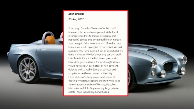 Šéf zkrachovalé automobilky přišel s pozoruhodným prohlášením, záhy ale zmizelo