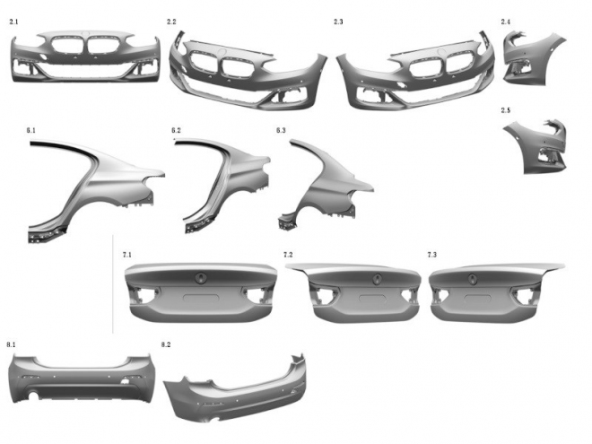 BMW 1 Sedan F52 částečně odhaleno patentovými snímky nárazníků či světel