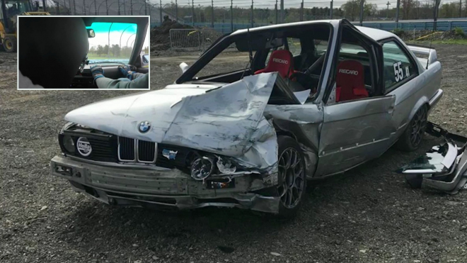 Následky selhání brzd ve 177 km/h vypadají děsivě, všichni ho ale přežili (video)