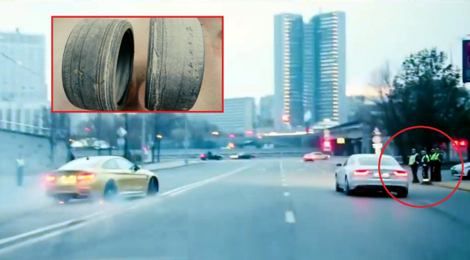 Rus v M4 se divoce prohnal Moskvou. Pneu oholil až na kord, policii ignoroval (video)