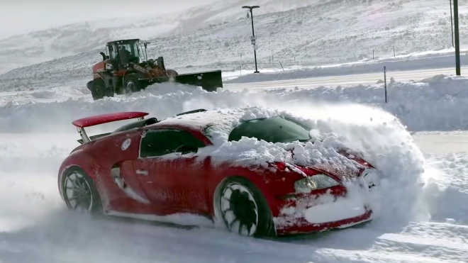 Majitel Bugatti Veyron zkusil použít auto za 20 milionů jako sněžný pluh, to se nevidí