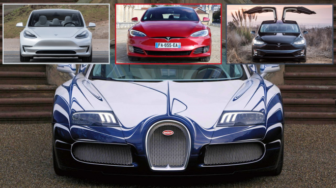 Bugatti Veyron si to rozdalo ve sprintu se čtyřmi Teslami, výsledek je fascinující