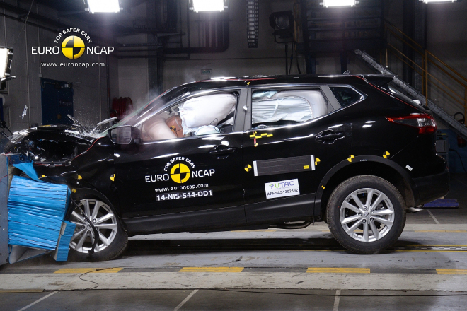 Nissan Qashqai 2014 v crash testu Euro NCAP: pět hvězd i díky nálepkám