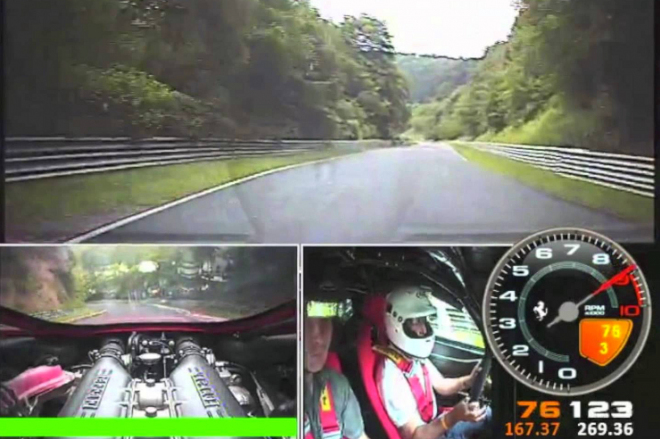 Řidič Ferrari 458 Challenge nezvádl ve 220 km/h výjezd k Hohe Acht na Nordschleife (video)