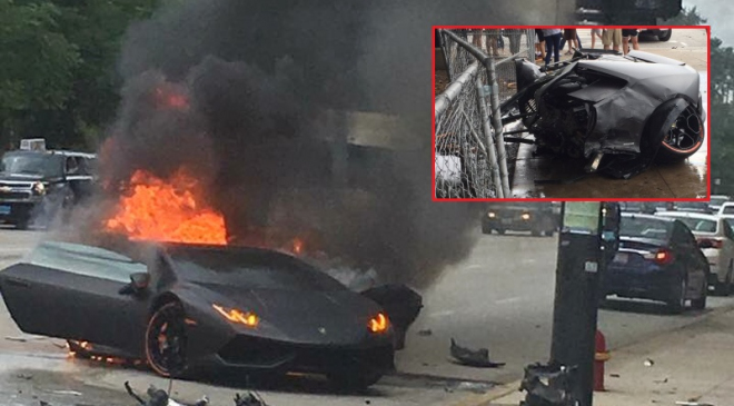 Lambo Huracán se při nehodě rozpůlilo a chytlo, řidiče vytáhli sekundy před tím
