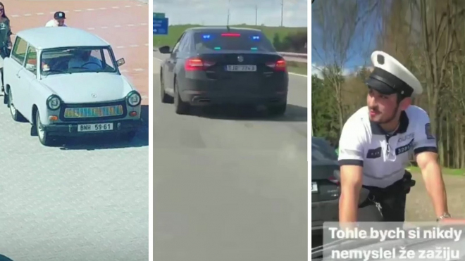 Leoše Mareše v Trabantu zastavil na D1 stíhací Superb policie. Podívejte se, jak to probíhalo