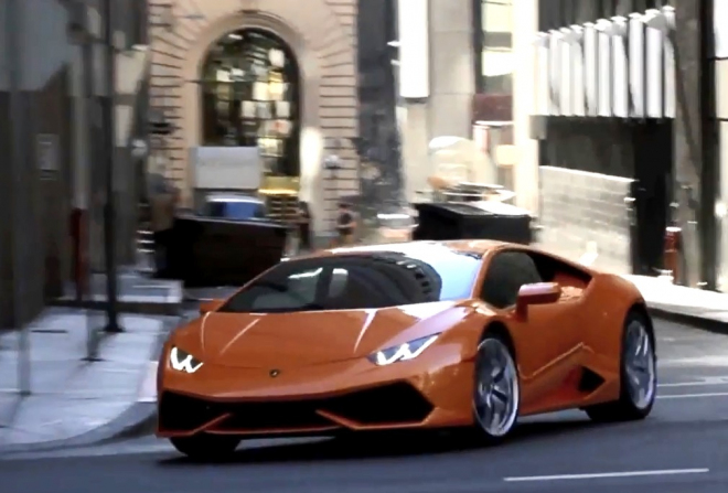 Lamborghini Huracán v akci při natáčení reklamy, mezi domy zní skvěle (video)