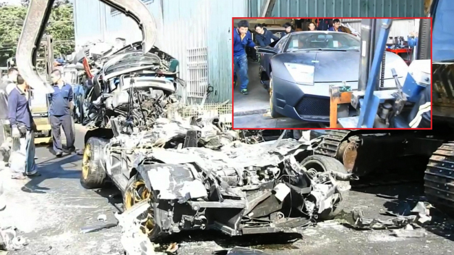Policie v Taiwanu zabavila a zničila toto Lambo. Důvod je neuvěřitelný (videa)