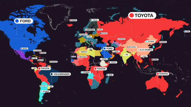 Mapa nejvíc sledovaných značek aut většiny zemí světa: Česku nevládne Škoda