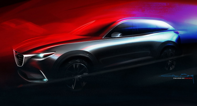 Nová Mazda CX-9 se ukázala na oficiální ilustraci, plně se odhalí v L.A.