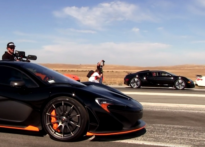 McLaren P1 vs. Bugatti Veyron: letmý start čtyřkolce nepomohl (videa)