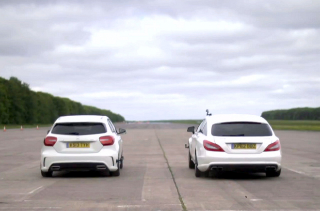 Mercedes A 45 AMG poráží ve sprintu o 165 koní silnější CLS 63 AMG (video)