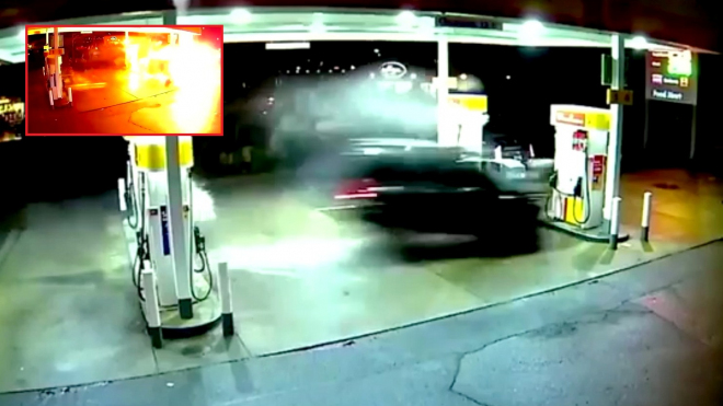 Takhle vypadá, když to někdo v plné rychlosti „vpálí” do čerpací stanice (video)
