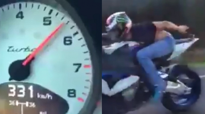 Takhle to vypadá, když vám ve 330 km/h v autě ujíždí motorkář v teniskách (videa)