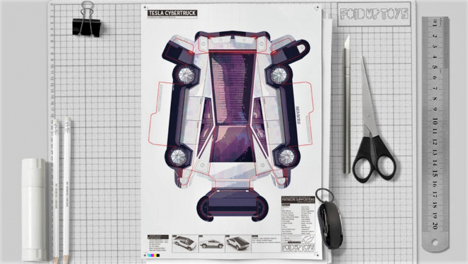 Papírová skládačka teprve ukazuje, jak primitivní je design Tesly Cybertruck