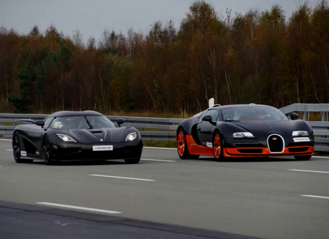 Bugatti Veyron Vitesse vs. Koenigsegg Agera R: zvítězí koně nebo kila? (video)