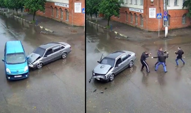 Rusko... Obyčejná nehoda se bleskově proměnila v silniční potyčku (video)